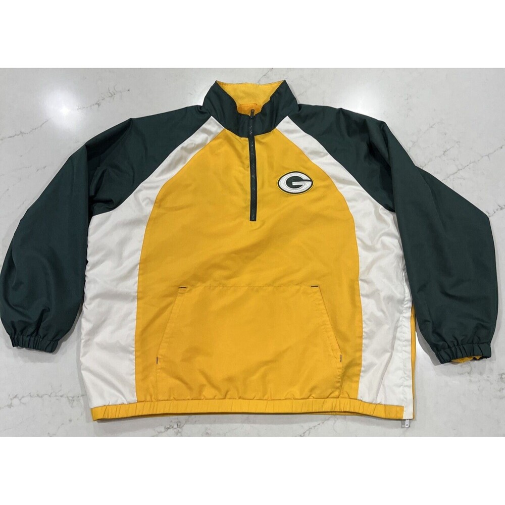Green Bay Packers NFL Windbreaker Anorak Jacket Mens XL 1/4 Zip Pocket 90’s EUC
